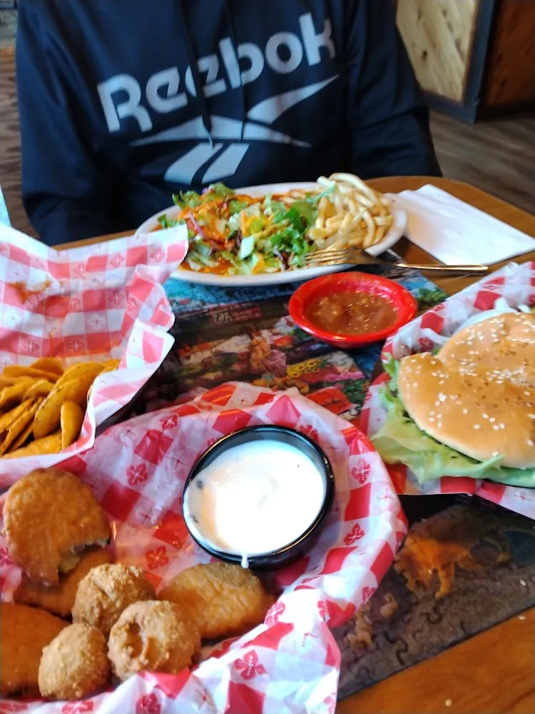 Mushroom Swiss Burger Burrito Special 1 and Combo Mushroom and Zucchini Appetizer